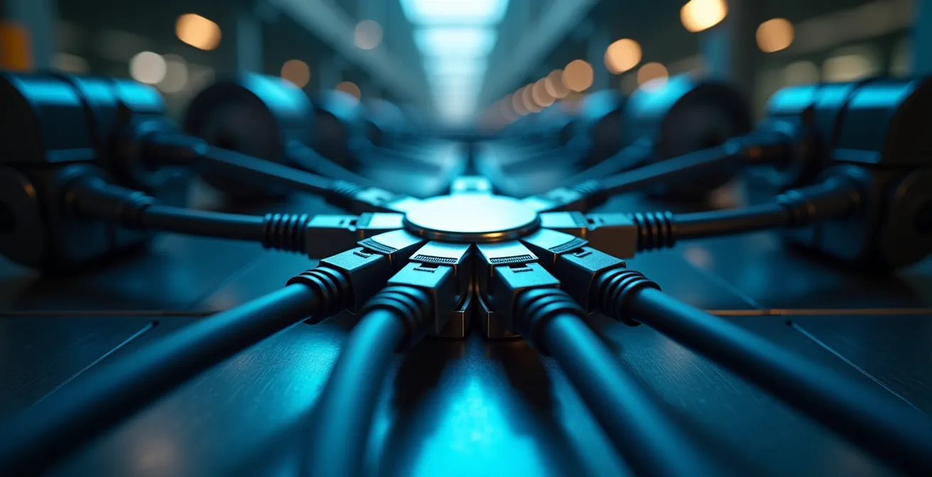 Dashboard digitale che mostra lo scambio dati in tempo reale tra tornio CNC e sistema gestionale