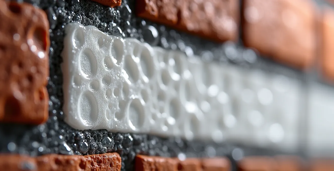 Sezione tecnica di un muro con visualizzazione del punto di condensa