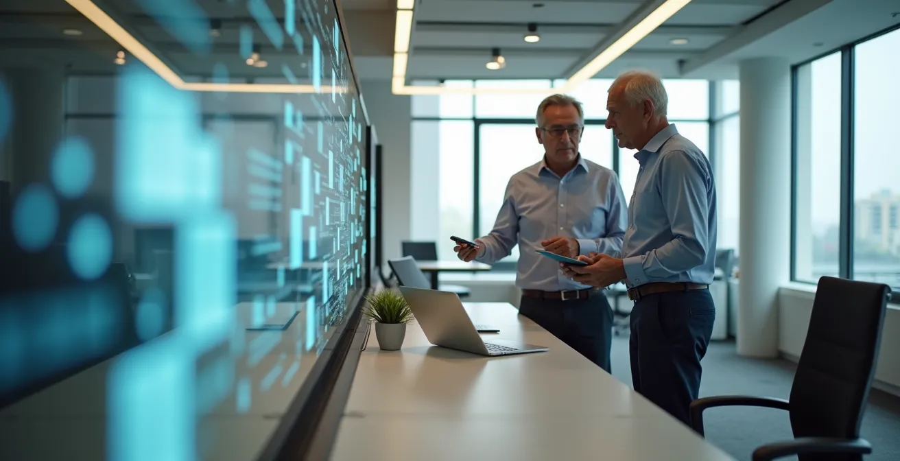 Junior e senior collaborano su progetto digitale in ambiente di lavoro italiano