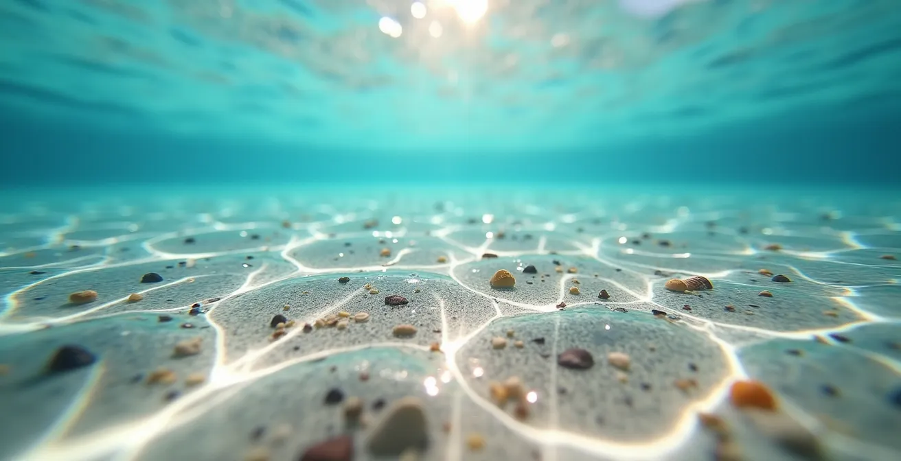 Dettaglio ravvicinato dell'acqua cristallina con riflessi turchesi