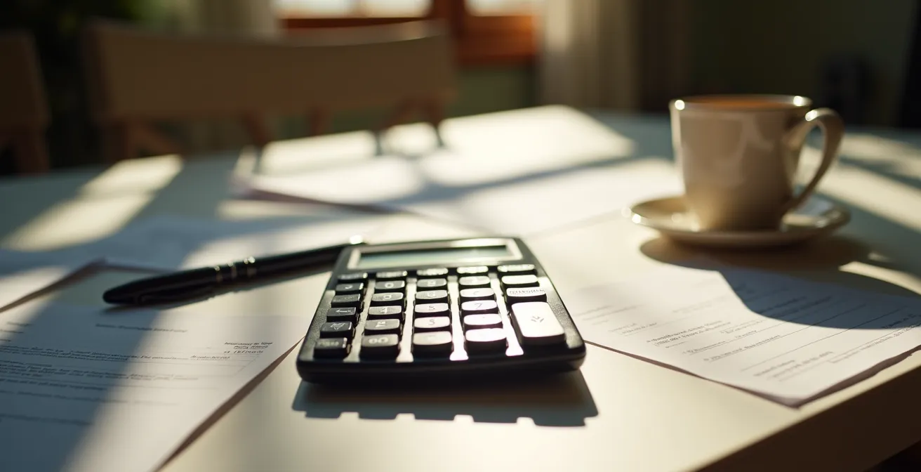 Calcolatrice e documenti fiscali su scrivania italiana con modello 730
