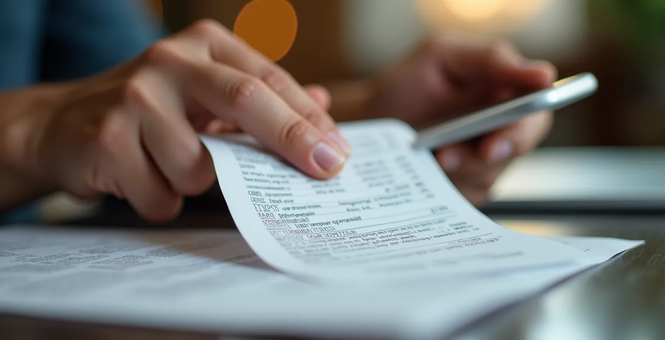 Mano che fotografa uno scontrino con smartphone per rimborso welfare