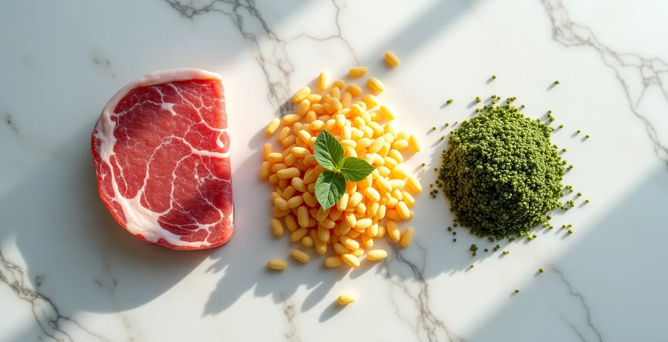 Composizione artistica di ingredienti alimentari diversi disposti simmetricamente