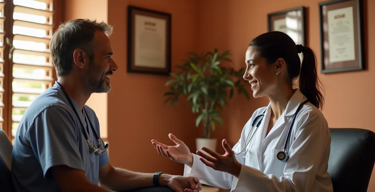 Consulente genetico italiano spiega risultati a paziente in ambiente medico accogliente