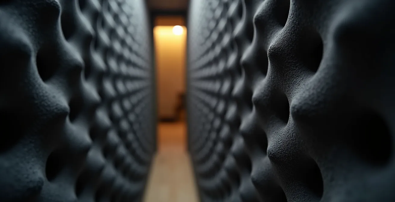 Cabina telefonica insonorizzata moderna con professionista in videoconferenza