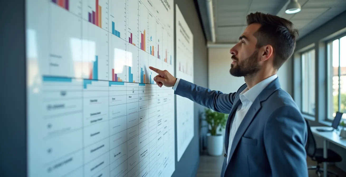 Linea temporale visiva con fasi di ordinazione e installazione macchinari industriali