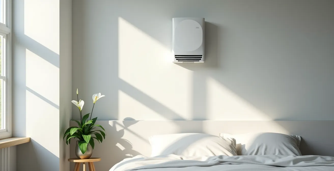 Sistema VMC puntuale installato discretamente su parete di camera da letto